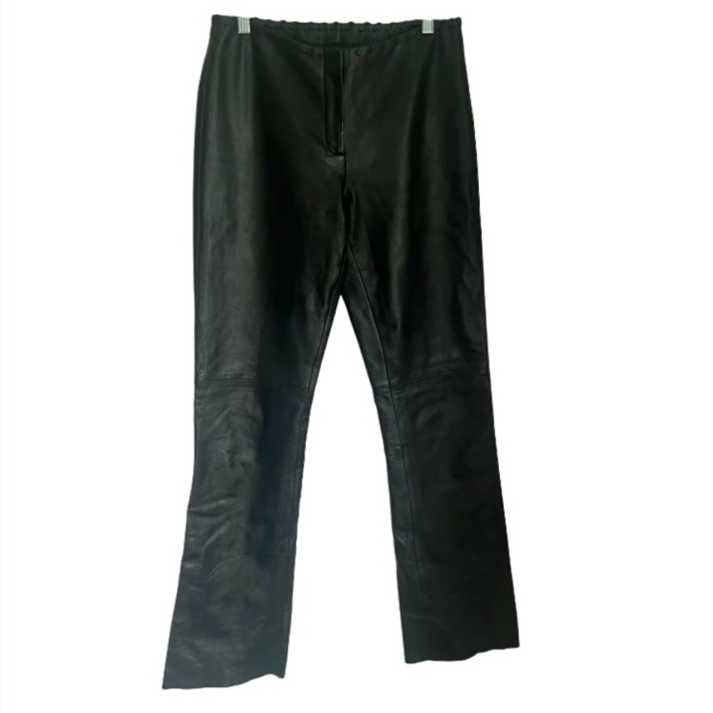 Vintage Cache Leather Black Flare Pants Whipstitch Trim Women's Size 6